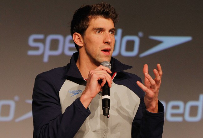 NEW YORK, NY - NOVEMBER 30:  Michael Phelps speaks to the media during a press conference to debut the new Speedo FASTSKIN 3 at Skylight Studios on November 30, 2011 in New York City.  (Photo by Mike Stobe/Getty Images for Speedo)