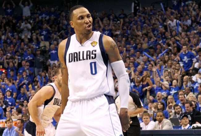 DALLAS, TX - JUNE 07:  Shawn Marion #0 of the Dallas Mavericks reacts while taking on the Miami Heat in the third quarter in Game Four of the 2011 NBA Finals at American Airlines Center on June 7, 2011 in Dallas, Texas. NOTE TO USER: User expressly acknowledges and agrees that, by downloading and/or using this Photograph, user is consenting to the terms and conditions of the Getty Images License Agreement  (Photo by Mike Ehrmann/Getty Images)