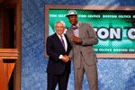 NEWARK, NJ - JUNE 23:  Marshon Brooks from Providence greets NBA Commissioner David Stern after Brooks was drafted #25 overall by the Boston Celtics in the first round during the 2011 NBA Draft at the Prudential Center on June 23, 2011 in Newark, New Jersey. Brooks was then traded to the New Jersey Nets in a draft night trade. NOTE TO USER: User expressly acknowledges and agrees that, by downloading and/or using this Photograph, user is consenting to the terms and conditions of the Getty Images License Agreement.  (Photo by Mike Stobe/Getty Images)