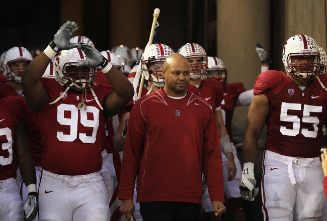 STANFORD, CA - NOVEMBER 12:  Stanford Cardinal head coach David Shaw leads his team down the tunnel for their game against the Oregon Ducks at Stanford Stadium on November 12, 2011 in Stanford, California.  (Photo by Ezra Shaw/Getty Images)
