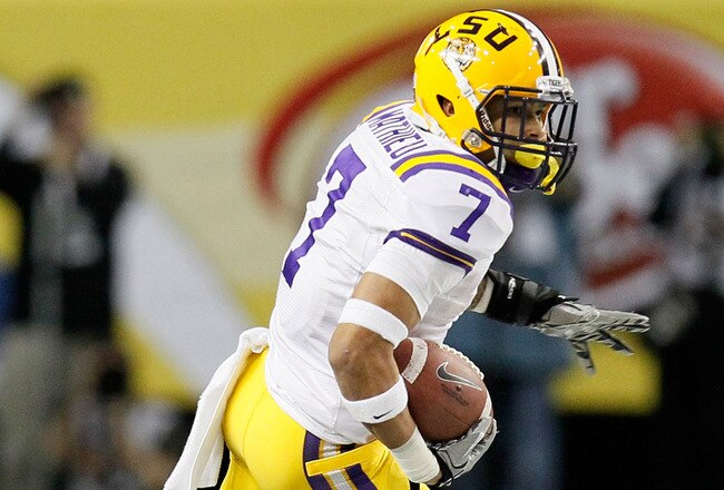 ATLANTA, GA - DECEMBER 03:  Tyrann Mathieu #7 of the LSU Tigers against the Georgia Bulldogs during the 2011 SEC Championship Game at Georgia Dome on December 3, 2011 in Atlanta, Georgia.  (Photo by Kevin C. Cox/Getty Images)