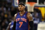OAKLAND, CA - DECEMBER 28:  Carmelo Anthony #7 of the New York Knicks in action against the Golden State Warriors at Oracle Arena on December 28, 2011 in Oakland, California.  NOTE TO USER: User expressly acknowledges and agrees that, by downloading and or using this photograph, User is consenting to the terms and conditions of the Getty Images License Agreement.  (Photo by Ezra Shaw/Getty Images)