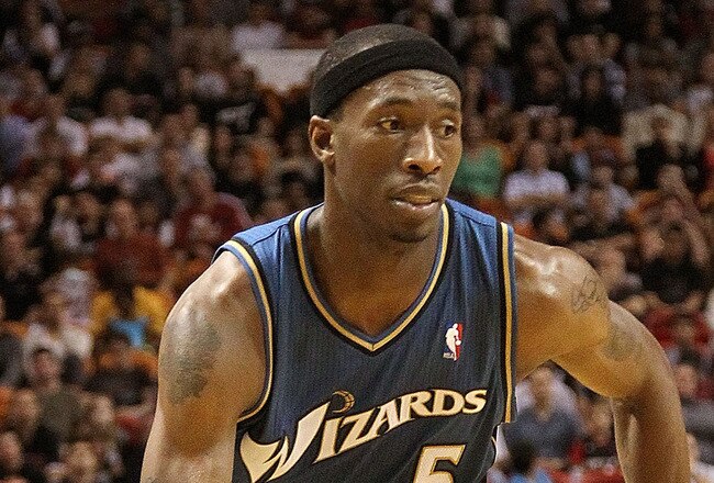 MIAMI, FL - FEBRUARY 25:  Josh Howard #5 of the  Washington Wizards drives against the Miami Heat  at American Airlines Arena on February 25, 2011 in Miami, Florida. NOTE TO USER: User expressly acknowledges and agrees that, by downloading and/or using this Photograph, User is consenting to the terms and conditions of the Getty Images License Agreement.  (Photo by Mike Ehrmann/Getty Images)
