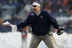 NEW YORK, NY - DECEMBER 30: Syracuse Orange head coach Doug Marrone yells at the referee against the Kansas State Wildcats during the New Era Pinstripe Bowl at Yankee Stadium on December 30, 2010 in New York, New York.  (Photo by Chris McGrath/Getty Images)