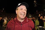 ORLANDO, FL - DECEMBER 29: Coach Jimbo Fisher of the Florida State Seminoles celebrates a victory against the Notre Dame Fight Irish  in the 2011 Champs Sports Bowl December 29, 2011 at the Florida Citrus Bowl in Orlando, Florida.  FSU won 18  15. (Photo by Al Messerschmidt/Getty Images)