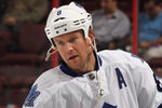PHILADELPHIA, PA - OCTOBER 24:  Mike Komisarek #8 of the Toronto Maple Leafs skates against the Philadelphia Flyers at the Wells Fargo Center on October 24, 2011 in Philadelphia, Pennsylvania.  (Photo by Bruce Bennett/Getty Images)