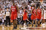 MIAMI, FL - APRIL 27:  Elton Brand #42 of the Philadelphia 76ers walks off the floor after fouling out during game five of the Eastern Conference Quarterfinals in the 2011 NBA Playoffs against the Miami Heat at American Airlines Arena on April 27, 2011 in Miami, Florida. NOTE TO USER: User expressly acknowledges and agrees that, by downloading and/or using this Photograph, User is consenting to the terms and conditions of the Getty Images License Agreement.  (Photo by Mike Ehrmann/Getty Images)