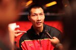 NEW YORK CITY, NY - AUGUST 12: Yi Jianlian of the Chinese Men's Basketball team is interviewed during the World Basketball Festival Community Morning at Radio City Music Hall on August 12, 2010 in New York, New York.  (Photo by Marc Lecureuil/Getty Images for Nike)