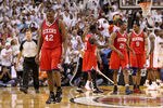 MIAMI, FL - APRIL 27:  Elton Brand #42 of the Philadelphia 76ers walks off the floor after fouling out during game five of the Eastern Conference Quarterfinals in the 2011 NBA Playoffs against the Miami Heat at American Airlines Arena on April 27, 2011 in Miami, Florida. NOTE TO USER: User expressly acknowledges and agrees that, by downloading and/or using this Photograph, User is consenting to the terms and conditions of the Getty Images License Agreement.  (Photo by Mike Ehrmann/Getty Images)