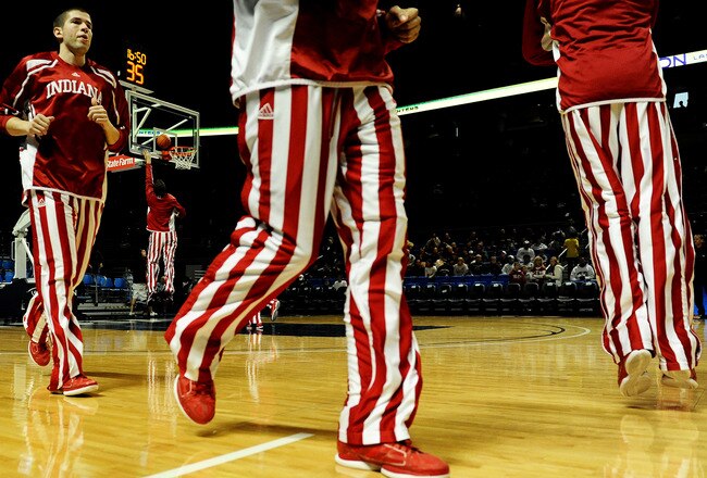 STATE COLLEGE, PA - JANUARY 08: The Indiana Hoosiers warm up before taking on the Penn State Nittany Lions at the Bryce Jordan Center on January 8, 2012 in State College, Pennsylvania. The Indiana Hoosiers won, 88-82. (Photo by Patrick Smith/Getty Images)