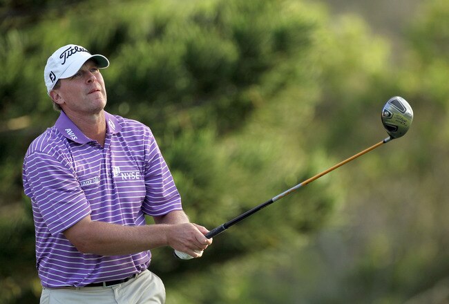 KAPALUA, HI - JANUARY 08:  Steve Stricker plays a shot on the 18th hole during the third round of the Hyundai Tournament of Champions at the Plantation Course on January 8, 2012 in Kapalua, Hawaii.  (Photo by Sam Greenwood/Getty Images)