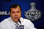VANCOUVER, BC - JUNE 04:  Head Coach Alain Vigneault of the Vancouver Canucks speaks to the media after defeating the Boston Bruins in Game Two of the 2011 NHL Stanley Cup Final at Rogers Arena on June 4, 2011 in Vancouver, British Columbia, Canada.  (Photo by Rich Lam/Getty Images)