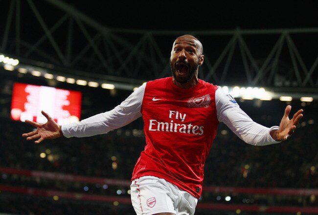 LONDON, ENGLAND - JANUARY 09:  Thierry Henry of Arsenal celebrates scoring during the FA Cup Third Round match between Arsenal and Leeds United at the Emirates Stadium on January 9, 2012 in London, England.  (Photo by Clive Mason/Getty Images)