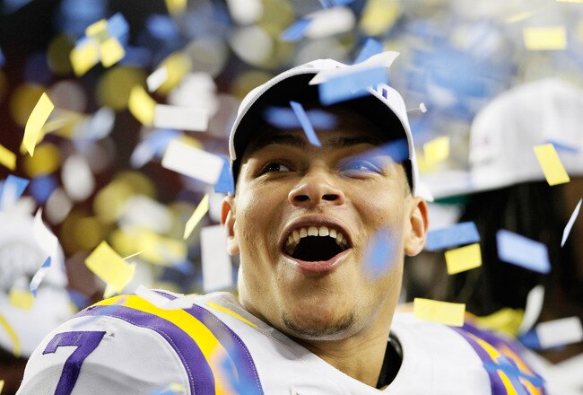 ATLANTA, GA - DECEMBER 03:  Tyrann Mathieu #7 of the LSU Tigers against the Georgia Bulldogs during the 2011 SEC Championship Game at Georgia Dome on December 3, 2011 in Atlanta, Georgia.  (Photo by Kevin C. Cox/Getty Images)