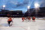 PHILADELPHIA, PA - JANUARY 02: The Philadelphia Flyers defend their net against the New York Rangers during the 2012 Bridgestone NHL Winter Classic at Citizens Bank Park on January 2, 2012 in Philadelphia, Pennsylvania. The Rangers won 3-2 in regulation. (Photo by Rob Carr/Getty Images)