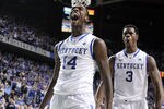 LEXINGTON, KY - NOVEMBER 26:  Michael Kidd-Gilchrist #14 and Terrence Jones #3 of the Kentucky Wildcasts celebrate during the game against the Portland Pilots at Rupp Arena on November 26, 2011 in Lexington, Kentucky.  (Photo by Andy Lyons/Getty Images)