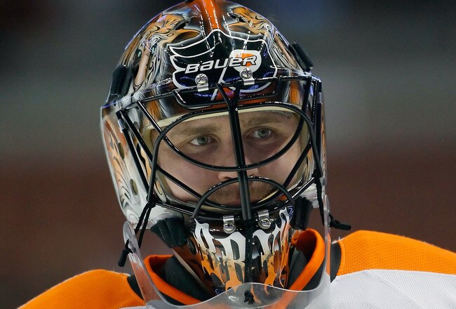 ANAHEIM, CA - DECEMBER 02:  Goaltender Ilya Bryzgalov #30 of the Philadelphia Flyers looks on prior to the start of the game against the Anaheim Ducks at Honda Center on December 2, 2011 in Anaheim, California.  (Photo by Jeff Gross/Getty Images)