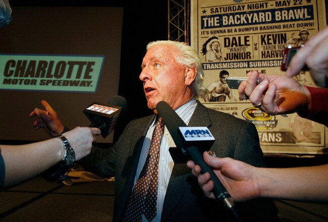 CONCORD, NC - JANUARY 20:  Former American Professional Wrestler Ric Flair speaks with the media during the NASCAR Sprint Media Tour hosted by Charlotte Motor Speedway, held at the Embassy Suites, on January 20, 2010 in Concord, North Carolina.  (Photo by Jason Smith/Getty Images)