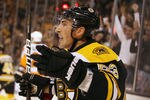 BOSTON, MA - OCTOBER 06:  Brad Marchand #63 of the Boston Bruins celebrates his goal in the first period against the Philadelphia Flyers on October 6, 2011 at TD Garden in Boston, Massachusetts.  (Photo by Elsa/Getty Images)