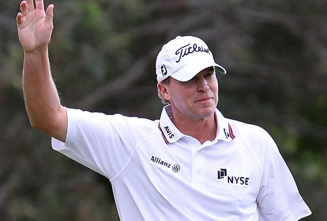 KAPALUA, HI - JANUARY 09:  Steve Stricker reacts to winning the Hyundai Tournament of Champions at the Plantation Course on January 9, 2012 in Kapalua, Hawaii.  (Photo by Sam Greenwood/Getty Images)