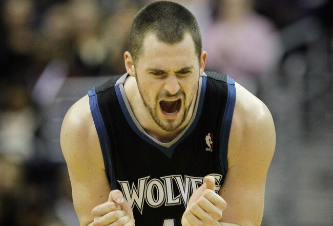WASHINGTON, DC - MARCH 05:  Kevin Love #42 of the Minnesota Timberwolves reacts after missing a shot against the Washington Wizards at the Verizon Center on March 5, 2011 in Washington, DC. NOTE TO USER: User expressly acknowledges and agrees that, by downloading and/or using this Photograph, User is consenting to the terms and conditions of the Getty Images License Agreement.  (Photo by Rob Carr/Getty Images)