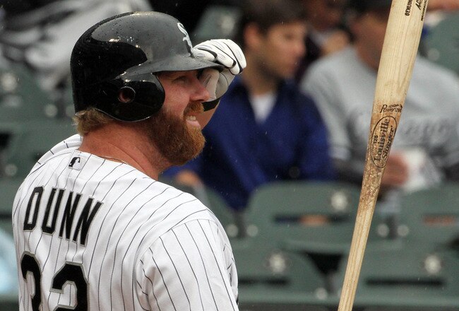 CHICAGO, IL - SEPTEMBER 25:  Adam Dunn #32 of the Chicago White Sox hits against the Kansas City Royals September 25, 2011 at U.S. Cellular Field in Chicago, Illinois.  (Photo by Tasos Katopodis/Getty Images)