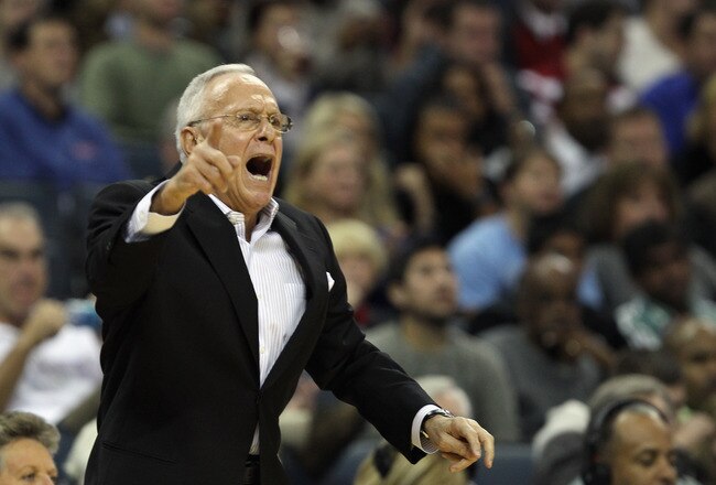 CHARLOTTE, NC - NOVEMBER 08:  Head coach Larry Brown of the Charlotte Bobcats yells to his team during their game against the San Antonio Spurs at Time Warner Cable Arena on November 8, 2010 in Charlotte, North Carolina.  NOTE TO USER: User expressly acknowledges and agrees that, by downloading and/or using this Photograph, User is consenting to the terms and conditions of the Getty Images License Agreement.  (Photo by Streeter Lecka/Getty Images)