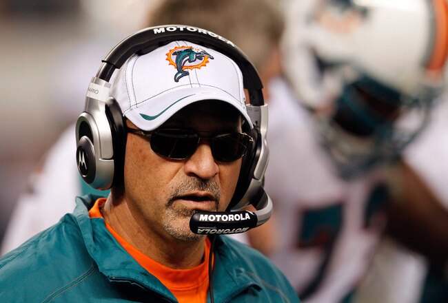 ARLINGTON, TX - NOVEMBER 24:  Head coach Tony Sparano of the Miami Dolphins leads his team against the Dallas Cowboys during the Thanksgiving Day game at Cowboys Stadium on November 24, 2011 in Arlington, Texas.  (Photo by Tom Pennington/Getty Images)