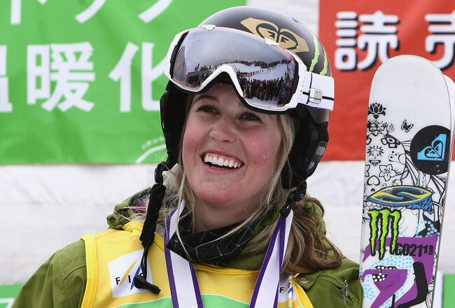 INAWASHIRO, JAPAN - FEBRUARY 15:  Sarah Burke of Canada, 1st place winners of Ladies Halfpipe Final of 2008 Freestyle FIS World Cup in Inawashiro poses at Alts Bandai on February 15, 2008 in Inawashiro, Fukushima, Japan.  (Photo by Junko Kimura/Getty Images)