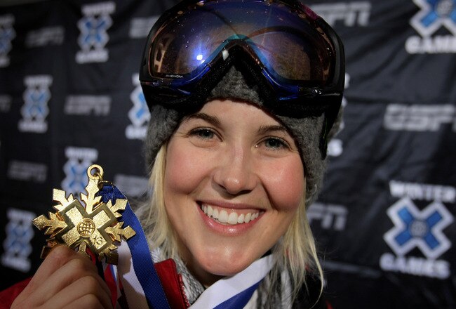 ASPEN, CO - JANUARY 23:  Sarah Burke of Whistler, Canada poses with her gold medal after winning the Women's Skiing Superpipe at Winter X Games 13 on Buttermilk Mountain on January 23, 2009 in Aspen, Colorado.  (Photo by Doug Pensinger/Getty Images)