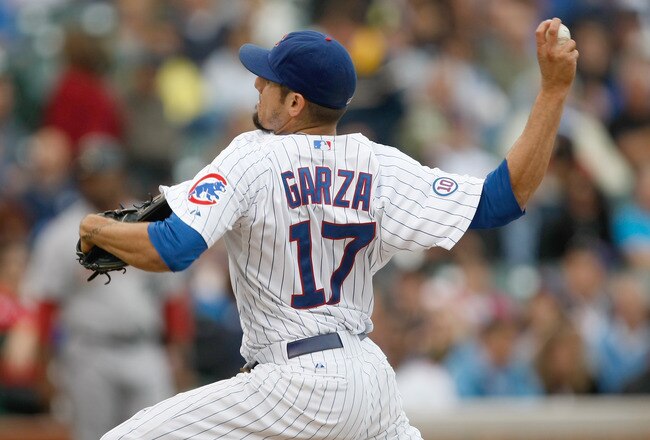 CHICAGO, IL - SEPTEMBER 16: Matt Garza #17 of the Chicago Cubs pitches during the game against the Houston Astros at Wrigley Field on September 16, 2011 in Chicago, Illinois.   (Photo by Scott Boehm/Getty Images)