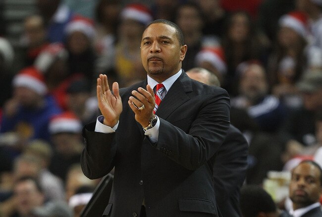 OAKLAND, CA - DECEMBER 25:  Head coach Mark Jackson of Golden State Warriors coaches against the Los Angeles Clippers during the season opener at Oracle Arena on December 25, 2011 in Oakland, California.  NOTE TO USER: User expressly acknowledges and agrees that, by downloading and or using this photograph, User is consenting to the terms and conditions of the Getty Images License Agreement.  (Photo by Jed Jacobsohn/Getty Images)