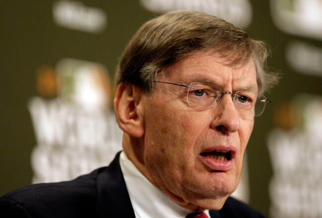 ST LOUIS, MO - OCTOBER 28:  MLB commissioner Bud Selig addresses the media prior to Game Seven of the MLB World Series between the Texas Rangers and the St. Louis Cardinals at Busch Stadium on October 28, 2011 in St Louis, Missouri.  (Photo by Jamie Squire/Getty Images)