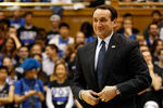 DURHAM, NC - NOVEMBER 18:  Head coach Mike Krzyzewski of the Duke Blue Devils speaks to the crowd as he is acknowledged for breaking the record for wins in NCAA men's basketball at Cameron Indoor Stadium on November 18, 2011 in Durham, North Carolina.  (Photo by Streeter Lecka/Getty Images)