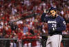 ST LOUIS, MO - OCTOBER 13:  Prince Fielder #28 of the Milwaukee Brewers throws his bat after he struck out in the top of the first inning against the St. Louis Cardinals during Game 4 of the National League Championship Series at Busch Stadium on October 13, 2011 in St. Louis, Missouri.  (Photo by Christian Petersen/Getty Images)