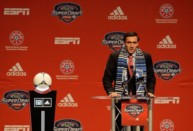 KANSAS CITY, MO - JANUARY 12:  Number one pick Andrew Wenger, selected by expansion team Montreal Impact, talks to the media during the first round of the 2012 MLS SuperDraft presented by Adidas on January 12, 2012 at Kansas City Convention Center in Kansas City, Missouri.  (Photo by Jamie Squire/Getty Images)