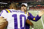 ATLANTA, GA - DECEMBER 03:  Head coach Les Miles of the LSU Tigers hugs Russell Shepard #10 after getting dunked in the fourth quarter before defeating the Georgia Bulldogs 42-10 during the 2011 SEC Championship Game at Georgia Dome on December 3, 2011 in Atlanta, Georgia.  (Photo by Kevin C. Cox/Getty Images)