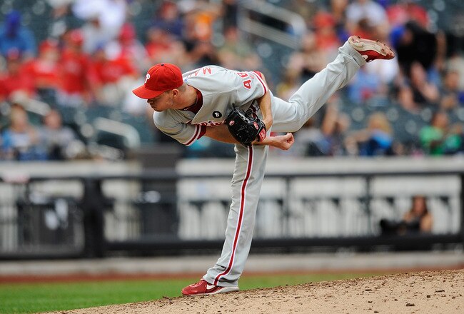 NEW YORK, NY - SEPTEMBER 25:  Ryan Madson #46 of the Philadelphia Phillies throws a pitch against the New York Mets in the ninth inning during a game at Citi Field on September 25, 2011 in the Flushing neighborhood of the Queens borough of New York City.  (Photo by Patrick McDermott/Getty Images)