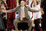 LAS VEGAS, NV - MARCH 05:  Head coach Kerry Keating of the Santa Clara Broncos gestures to his players during a quarterfinal game of the Zappos.com West Coast Conference Basketball tournament against the Loyola Marymount Lions at the Orleans Arena March 5, 2011 in Las Vegas, Nevada. Santa Clara won 76-68.  (Photo by Ethan Miller/Getty Images)
