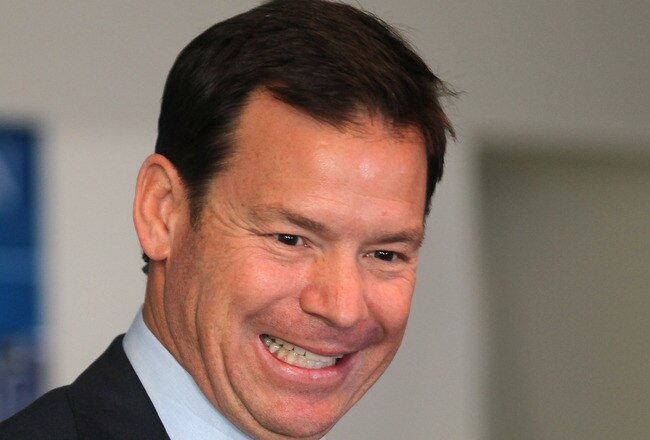 LOS ANGELES, CA - DECEMBER 13:  Jim Mora laughs at a press conference introducing him as head UCLA football coach at the J.D. Morgan Center at UCLA on December 13, 2011 in Los Angeles, California.  (Photo by Stephen Dunn/Getty Images)
