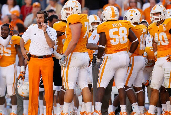 KNOXVILLE, TN - OCTOBER 15:  Head coach Derek Dooley of the Tennessee Volunteers against the LSU Tigers at Neyland Stadium on October 15, 2011 in Knoxville, Tennessee.  (Photo by Kevin C. Cox/Getty Images)
