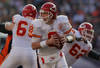 DENVER, CO - JANUARY 01:  Quarterback Kyle Orton #8 of the Kansas City Chiefs rolls out against the Denver Broncos at Sports Authority Field at Mile High on January 1, 2012 in Denver, Colorado.  (Photo by Doug Pensinger/Getty Images)