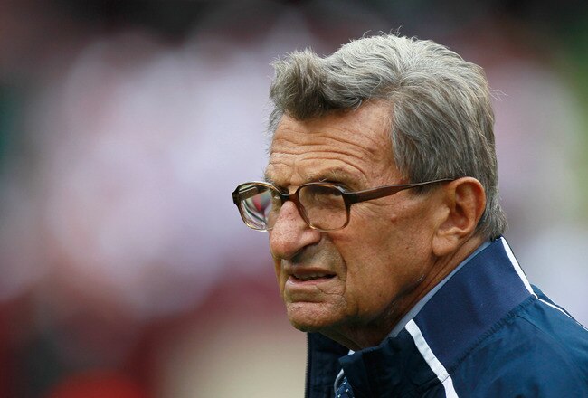 TUSCALOOSA, AL - SEPTEMBER 11:  Head coach Joe Paterno of the Penn State Nittany Lions walks out onto the field during warmups before facing the Alabama Crimson Tide at Bryant-Denny Stadium on September 11, 2010 in Tuscaloosa, Alabama.  (Photo by Kevin C. Cox/Getty Images)