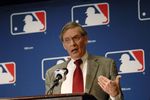 NEW YORK - DECEMBER 13:  Major League Baseball Commissioner Bud Selig speaks at a news conference after the release today of the Mitchell Report on steroid use in baseball December 13, 2007 at the Waldorf-Astoria in New York City. The release of the report comes after a 20-month investigation by former U.S. Sen. George Mitchell who found that some of the sport's biggest stars - Barry Bonds, Roger Clemens, Miguel Tejada and Andy Pettitte among them - used performance-enhancing drugs. The report names 88 players in all, both past and present.  (Photo by Jonathan Fickies/Getty Images)