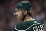 ST PAUL, MN - OCTOBER 16:  Matt Cullen #7 of the Minnesota Wild looks on against the Columbus Blue Jackets at Xcel Energy Center on October 16, 2010 in St Paul, Minnesota.  The Blue Jackets defeated the Wild 3-2.  (Photo by Jeff Gross/Getty Images)