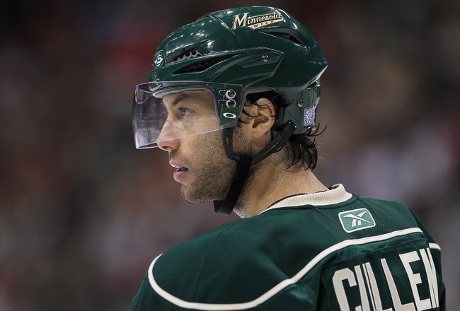 ST PAUL, MN - OCTOBER 16:  Matt Cullen #7 of the Minnesota Wild looks on against the Columbus Blue Jackets at Xcel Energy Center on October 16, 2010 in St Paul, Minnesota.  The Blue Jackets defeated the Wild 3-2.  (Photo by Jeff Gross/Getty Images)