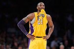 LOS ANGELES, CA - DECEMBER 29:  Kobe Bryant #24 of the Los Angeles Lakers gestures against the New York Knicks at Staples Center on December 29, 2011 in Los Angeles, California. NOTE TO USER: User expressly acknowledges and agrees that, by downloading and or using this photograph, User is consenting to the terms and conditions of the Getty Images License Agreement.  (Photo by Jeff Gross/Getty Images)