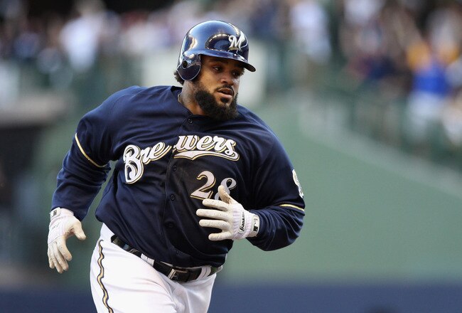 MILWAUKEE, WI - OCTOBER 09:  Prince Fielder #28 of the Milwaukee Brewers rounds the bases on his 2-run home run in the bottom of the fifth inning against the St. Louis Cardinals during Game one of the National League Championship Series at Miller Park on October 9, 2011 in Milwaukee, Wisconsin.  (Photo by Christian Petersen/Getty Images)