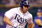 ST PETERSBURG, FL - OCTOBER 03:  Johnny Damon #22 of the Tampa Bay Rays heads to third base in the seventh inning on a Casey Kotchman #11 single before scoring the Rays second run later in the inning against the Texas Rangers in Game Three of the American League Division Series at Tropicana Field on October 3, 2011 in St Petersburg, Florida.  (Photo by Mike Ehrmann/Getty Images)