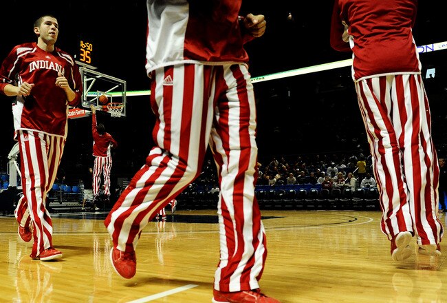 STATE COLLEGE, PA - JANUARY 08: The Indiana Hoosiers warm up before taking on the Penn State Nittany Lions at the Bryce Jordan Center on January 8, 2012 in State College, Pennsylvania. The Indiana Hoosiers won, 88-82. (Photo by Patrick Smith/Getty Images)